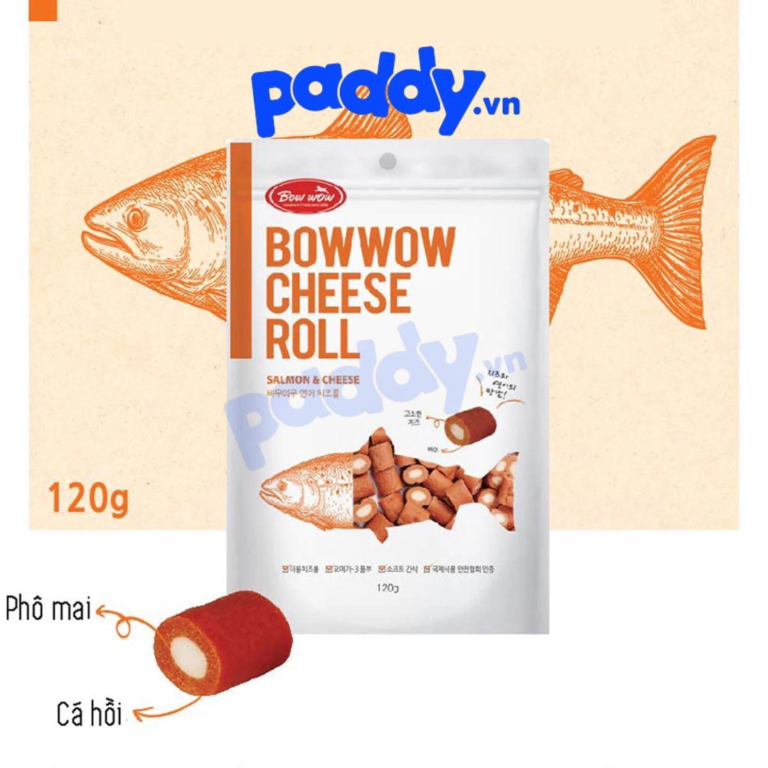 Snack cho chó phô mai cuộn cá hồi bowwow cheese roll 120g
