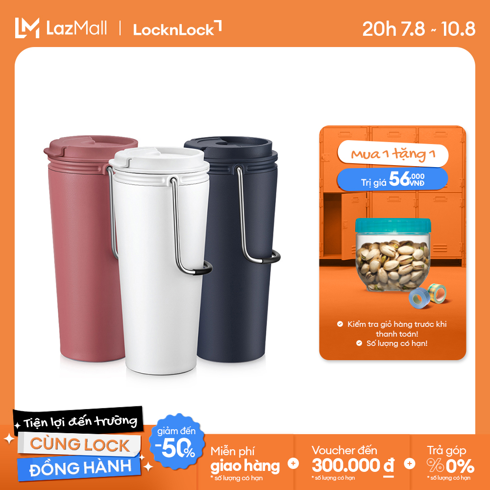 Bình giữ nhiệt Lock&Lock Bucket Tumbler - LHC4269 - Có quai xách tiện lợi - Thép không gỉ SUS304 - Đế chống trượt