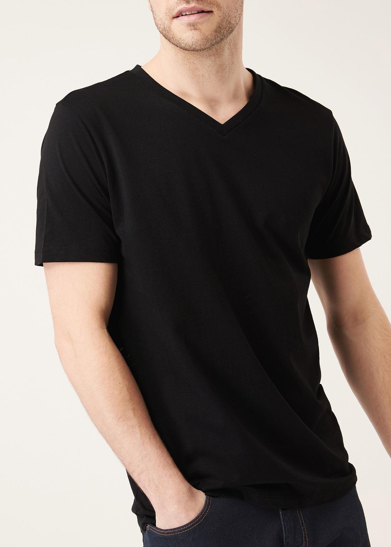 Áo Thun Nam Casual 1st - Cổ Tim Tay Ngắn Đen Trơn Cotton 100%