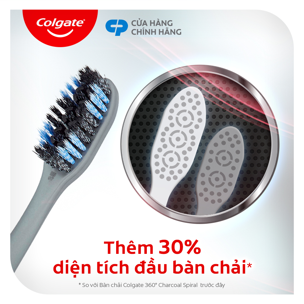 Bàn chải Colgate 360 than hoạt tính kháng vi khuẩn Charcoal Spiral lông chải xoắn kép