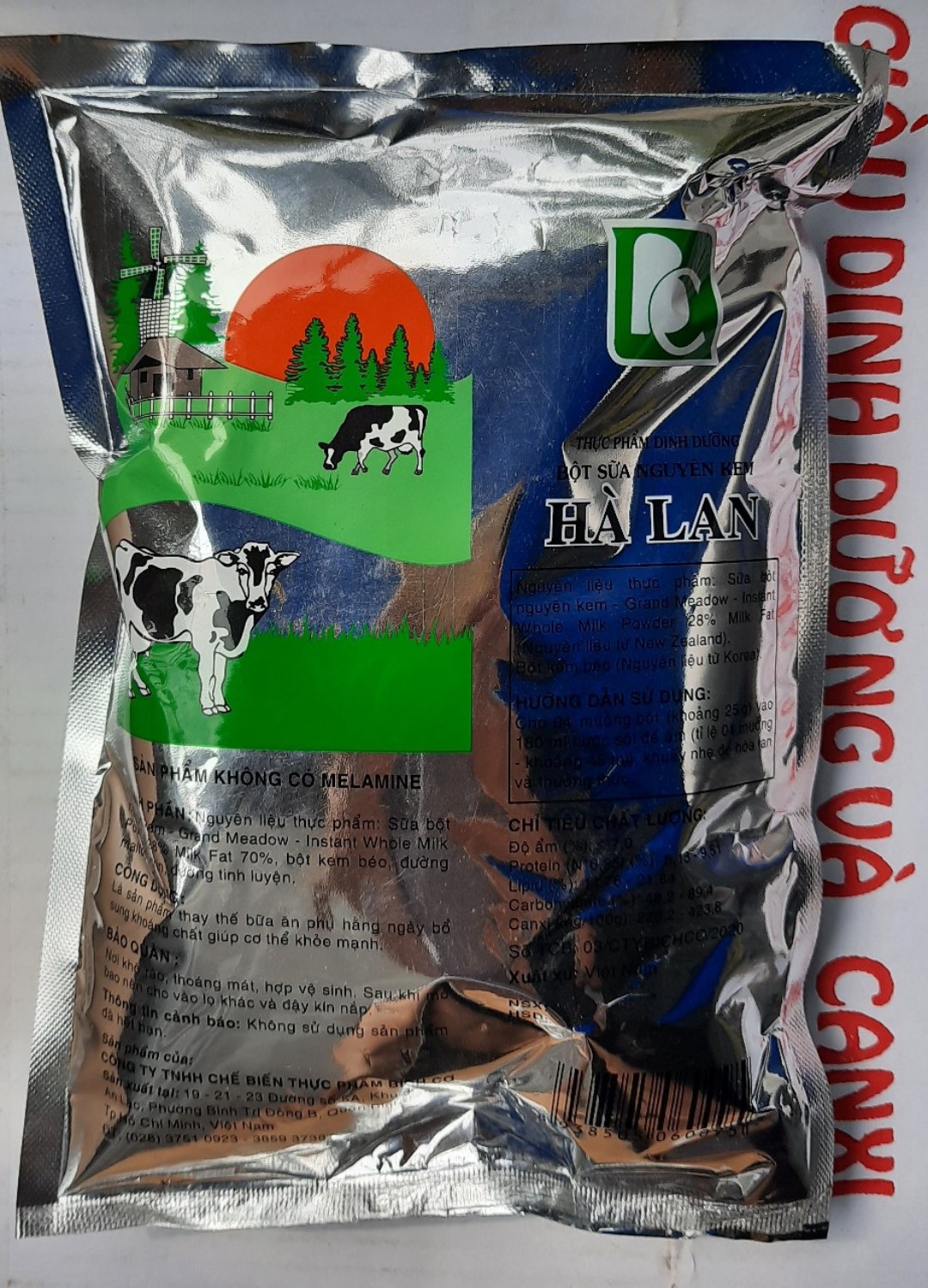 1.5KG BỘT SỮA NGUYÊN KEM CANXI hiệu Bích Cơ (gồm Hai con bò đỏ, Hà Lan, BC - 500gram/bịch)