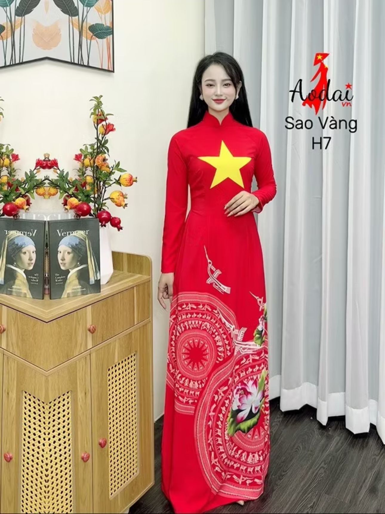 Áo dài in 3d sao vàng - áo dài đan linh