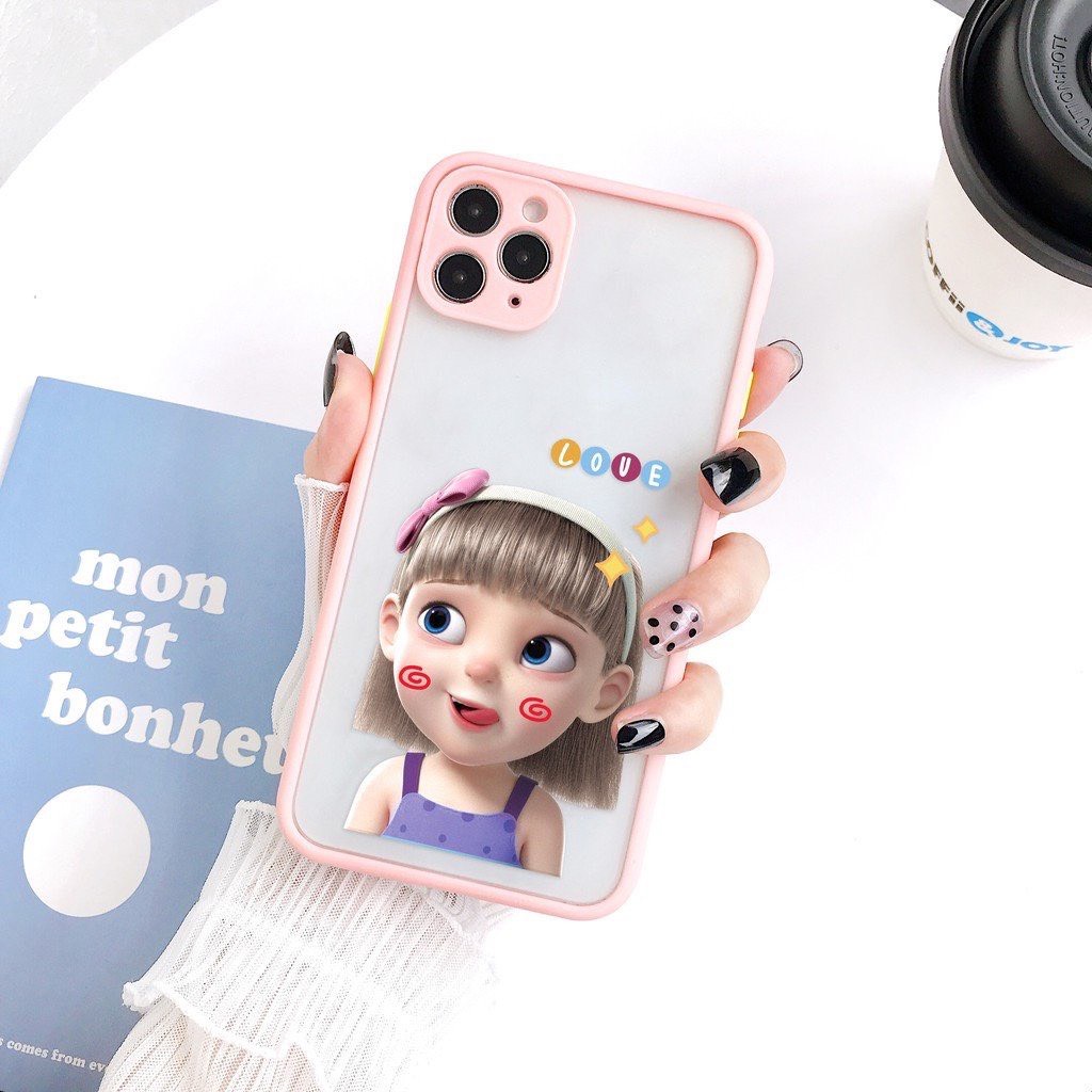 (XẢ HÀNG)Ốp Lưng  IP Basic Bảo Vệ Camera In Hình Siêu Cute Lưng Nhám