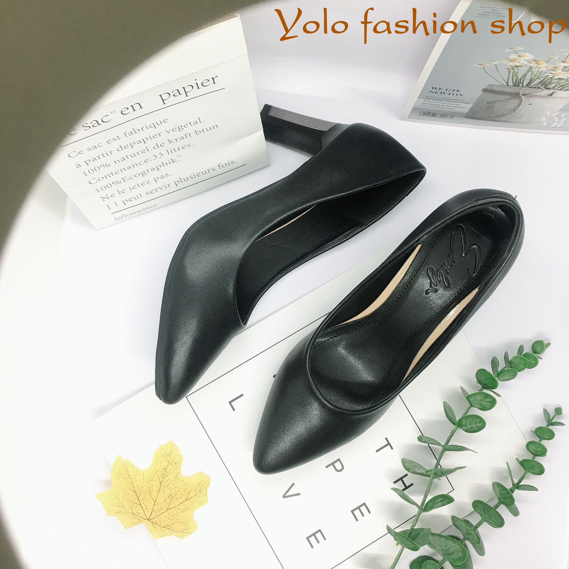 [Hoàn tiền 15%]Giày cao gót nữ da lì đế vuông 7cm phối kim loại dáng basic hàng VNXK da mềm êm chân -HC08