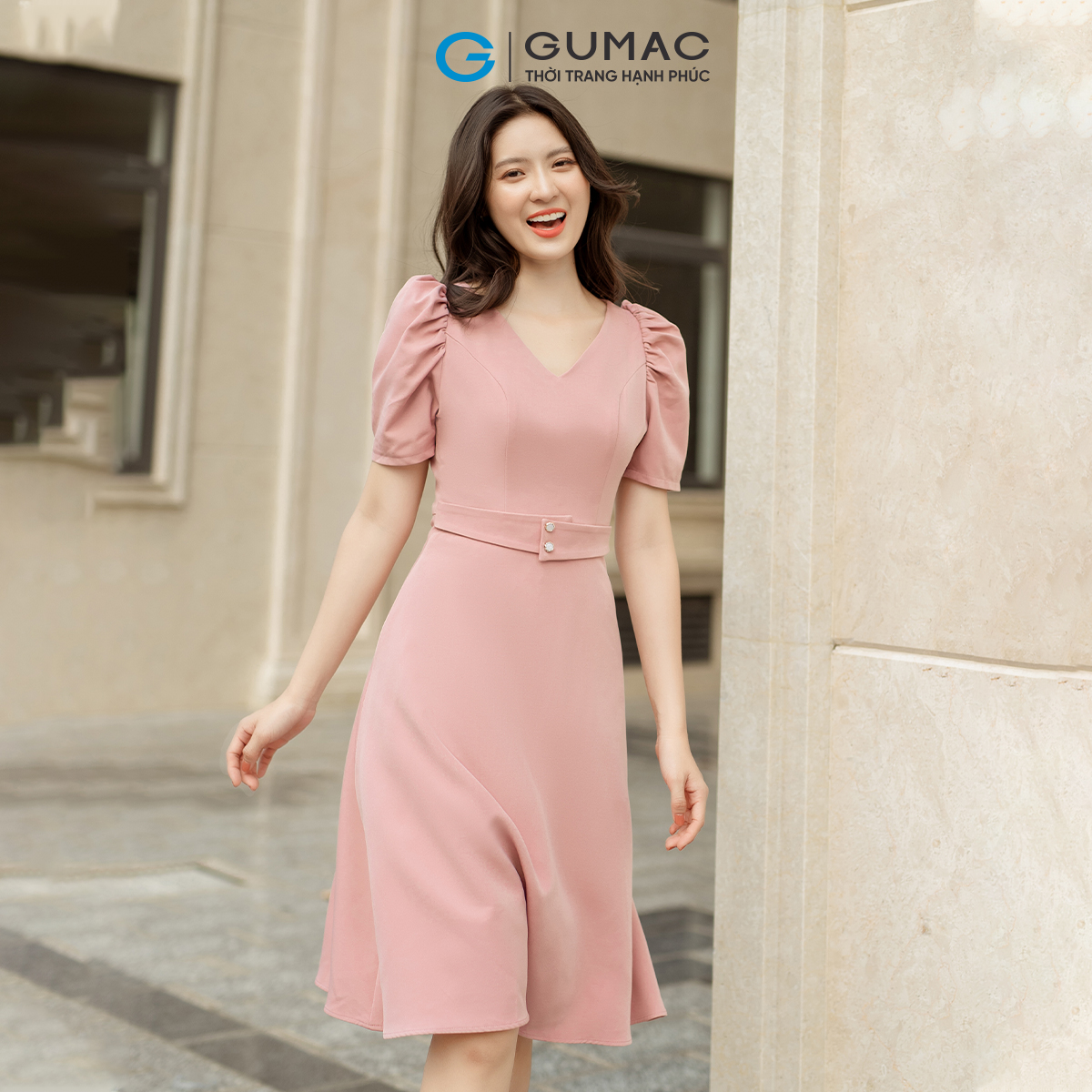Đầm nữ A tay nhún GUMAC DD05021