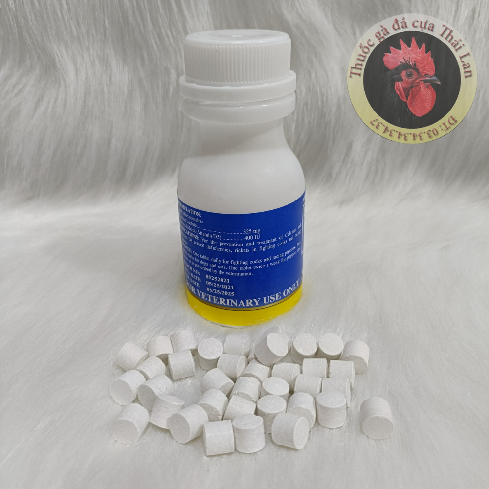 Lọ 100 viên (Thuốc gà đá cung cấp canxi cao cấp Philippines) Calcium Lactate + Cholecalciferol (Vitamin D3)