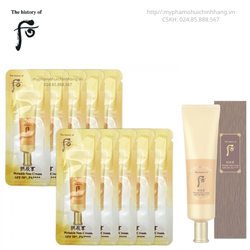 Xả hàng giá sỉ Combo 10 Gói Kem chống nắng Whoo Wrinkle Sun Cream sample SPF50+/PA++++ dưỡng sáng da, cải thiện nếp nhăn