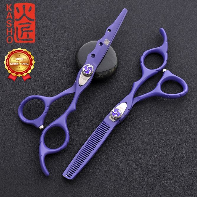 Bộ kéo cắt tóc Kasho HA 03 tím (Tặng bao da và chỉnh kéo khi mua 2 cây )