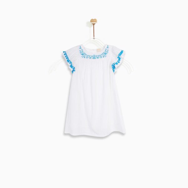 Áo đầm bé gái-Embroidery Pom pom