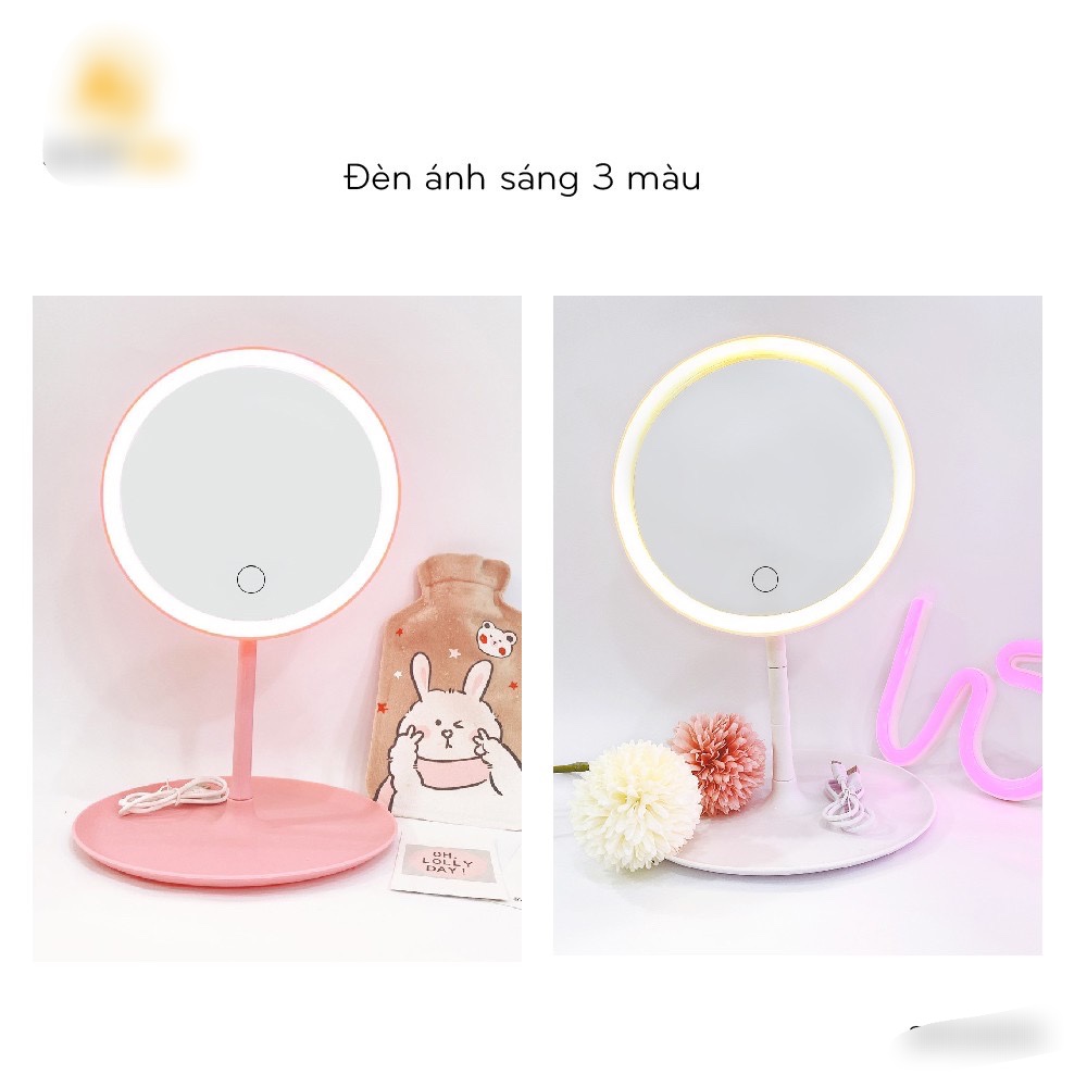 Gương để bàn trang điểm, Gương đèn led cảm ứng mẫu tròn SP008