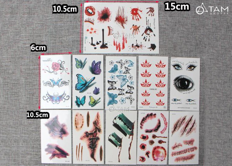 Hình xăm dán Halloween nhiều kiểu (combo 5 tấm)