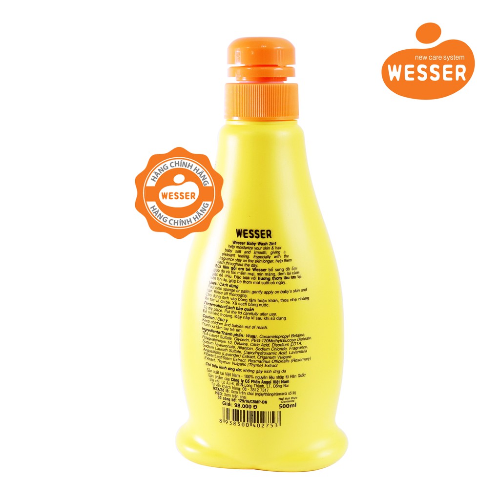 Sữa tắm gội Wesser 2in1 hương phấn 500ml (Cam)
