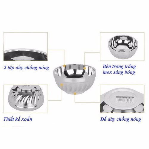 Combo 10 Chén Inox Xoăn 2 Lớp Cách Nhiệt