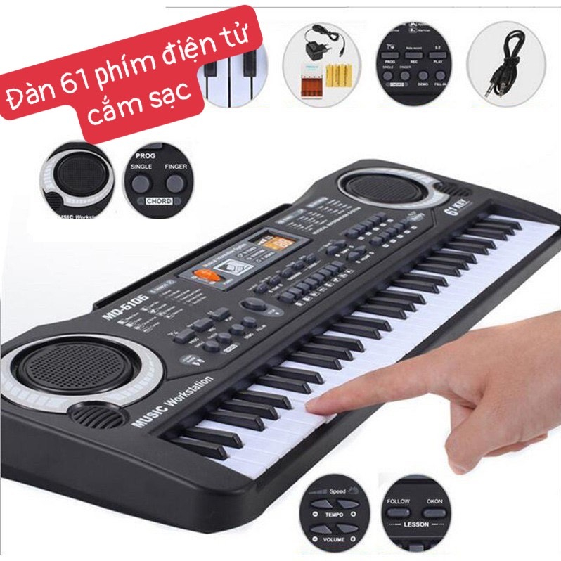 Đàn điện tử Piano Keyboard 61 Phím cho các Bé (Có Míc hát và dây sạc đi kèm)
