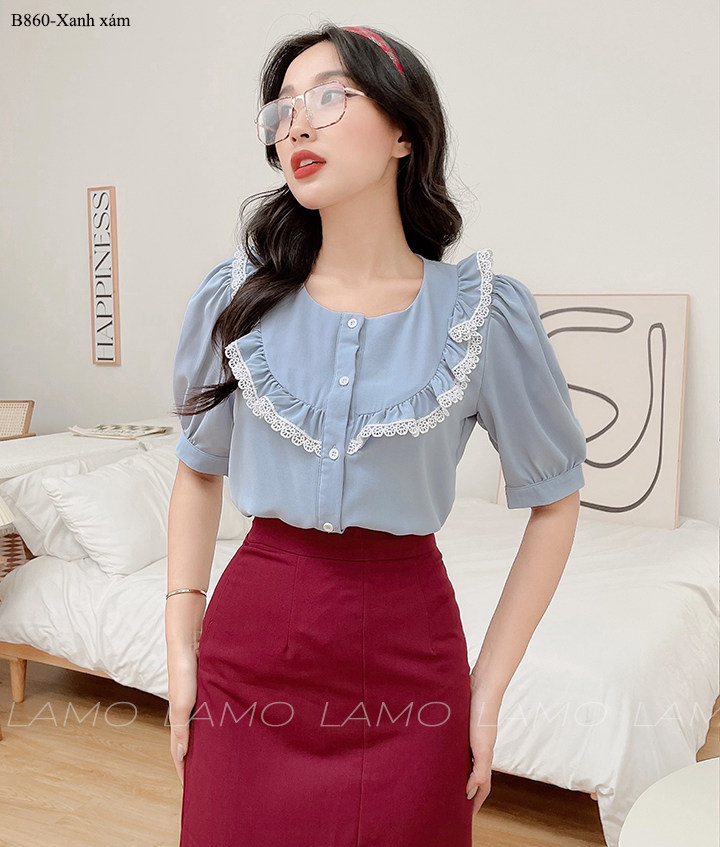 ÁO SƠ MI CÔNG SỞ NỮ ÁO KIỂU BÈO PHỐI REN-B860