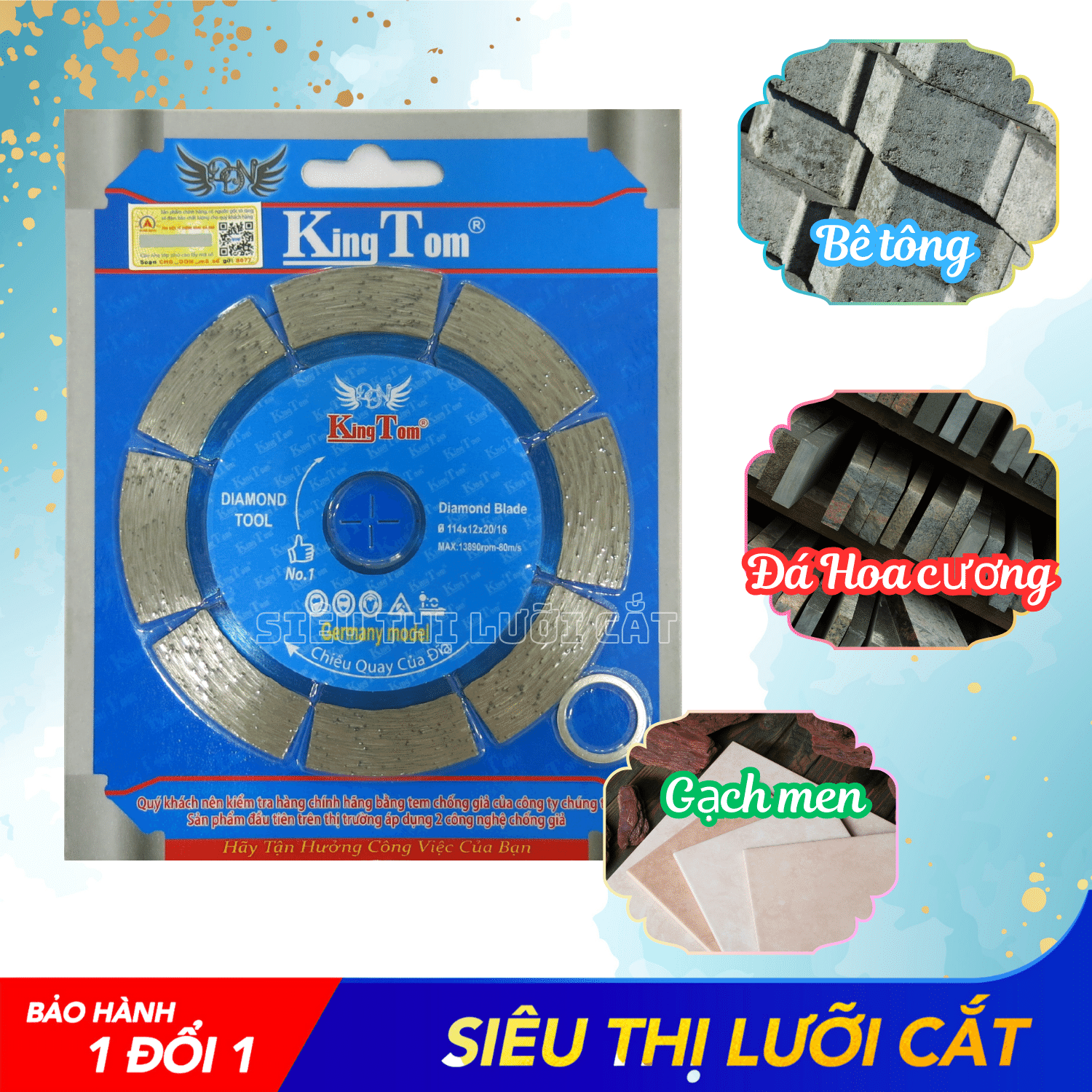 Lưỡi Cắt Gạch 100mm KingTom Khô (Me Dày) - Chuyên Bê Tông, Đá Hoa Cương, Cắt Bén - Ngọt - Lâu Mòn