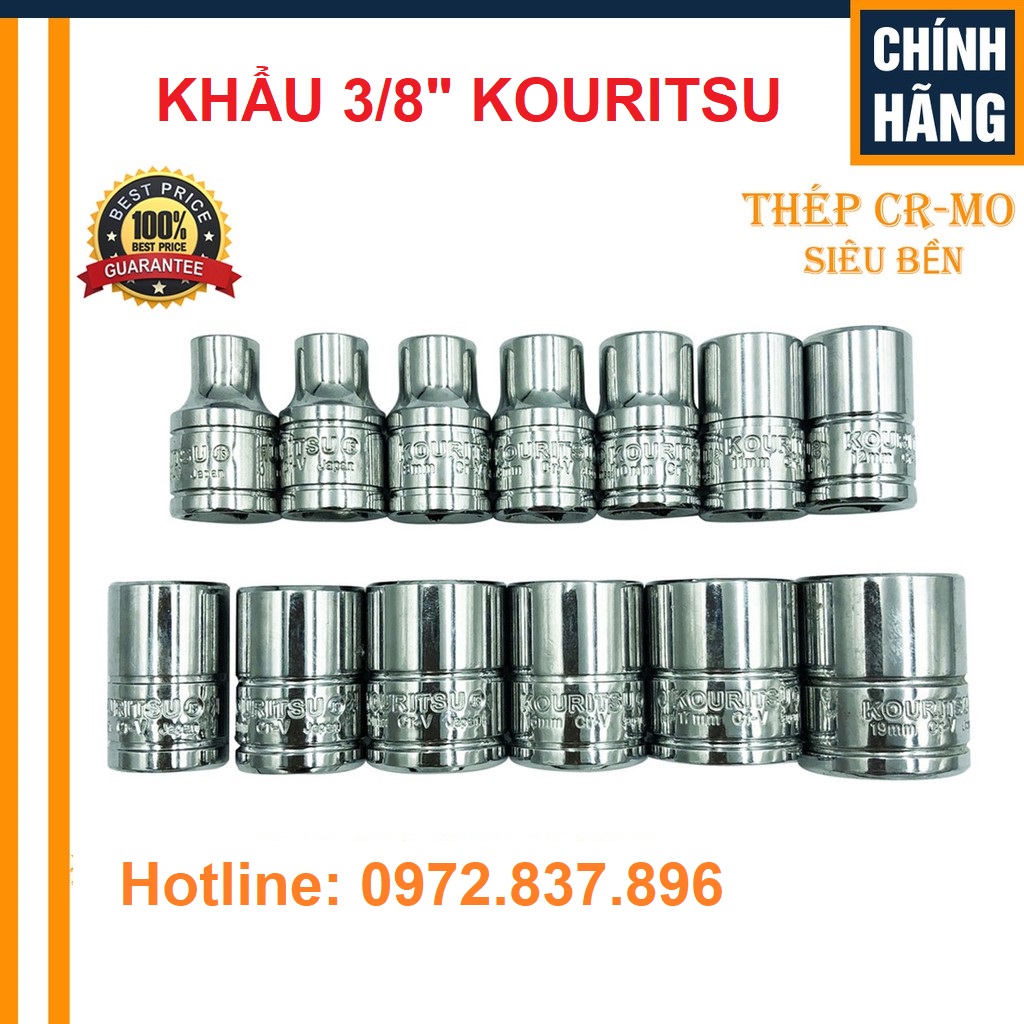 Khẩu 3/8 inch nhật bản,khẩu trắng ngắn - kouritsu thép cr-v