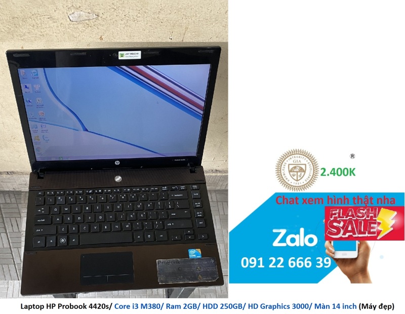 Laptop HP Probook 4420s/ Core i3 M380/ Ram 2GB/ HDD 250GB/ HD Graphics 3000/ Màn 14 inch (Máy đẹp)