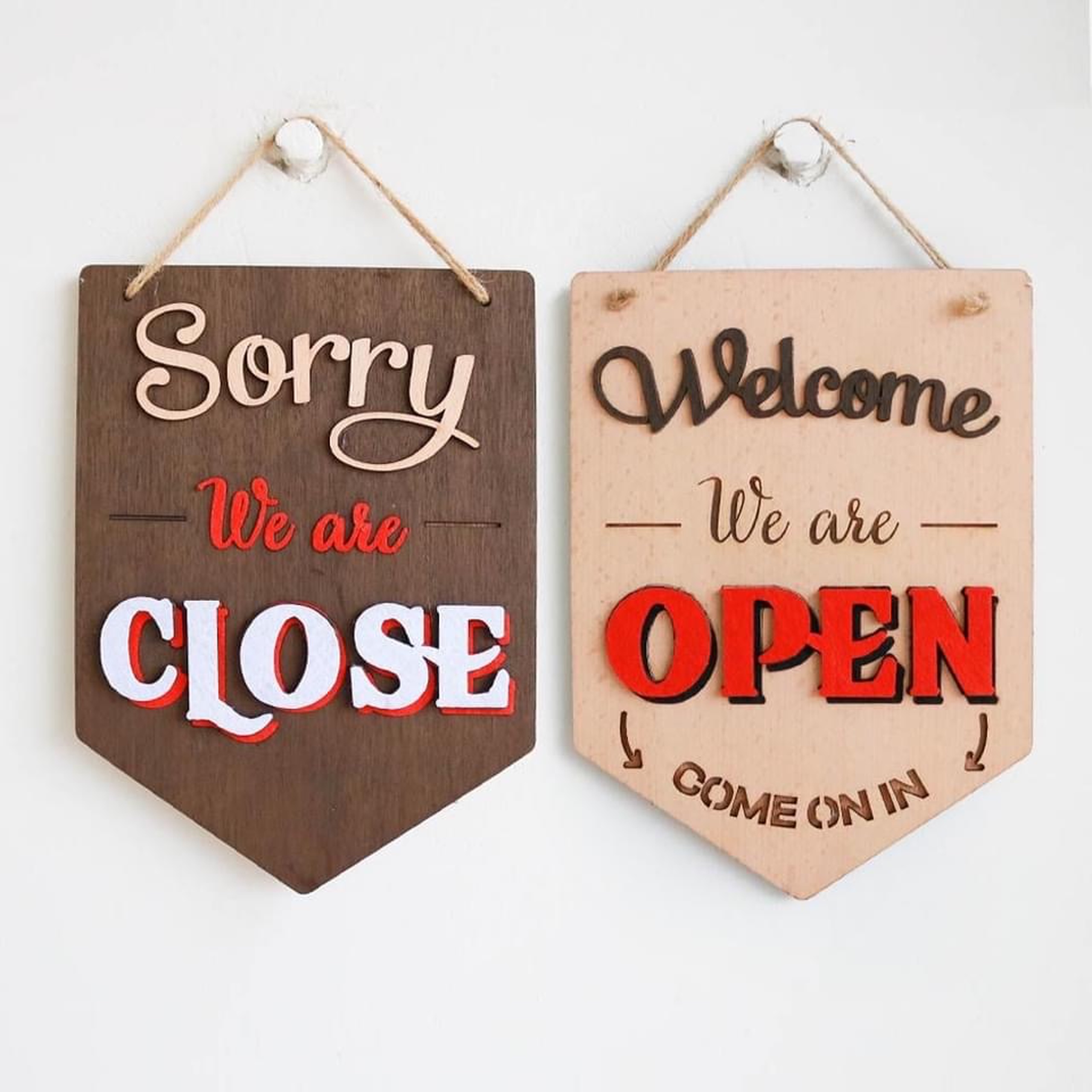 Bảng gỗ decor OPEN CLOSE nhiều mẫu,tặng 2 móc dán .