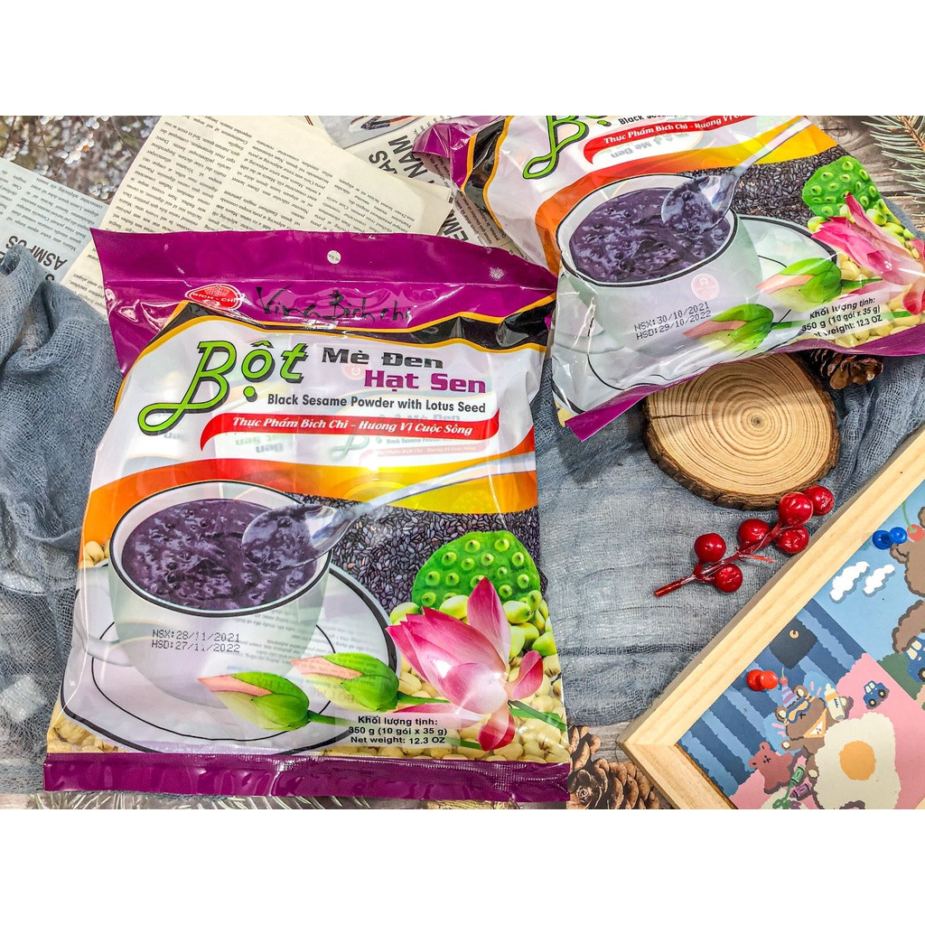 BỘT NGŨ CỐC MÈ ĐEN HẠT SEN BÍCH CHI 350GR ( 10 GÓI x 35GR) 08141