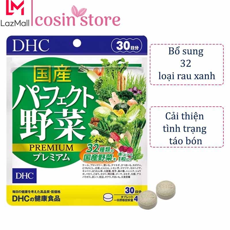 Viên uống rau củ DHC Perfect Vegetable gói 30 ngày dùng 120 viên của Nhật - Bổ sung lợi khuẩn và chất xơ - Cosin Store nhập khẩu