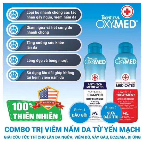 Sữa tắm viêm da nấm da cho chó mèo Oxymed 50ml xuất xứ Mỹ