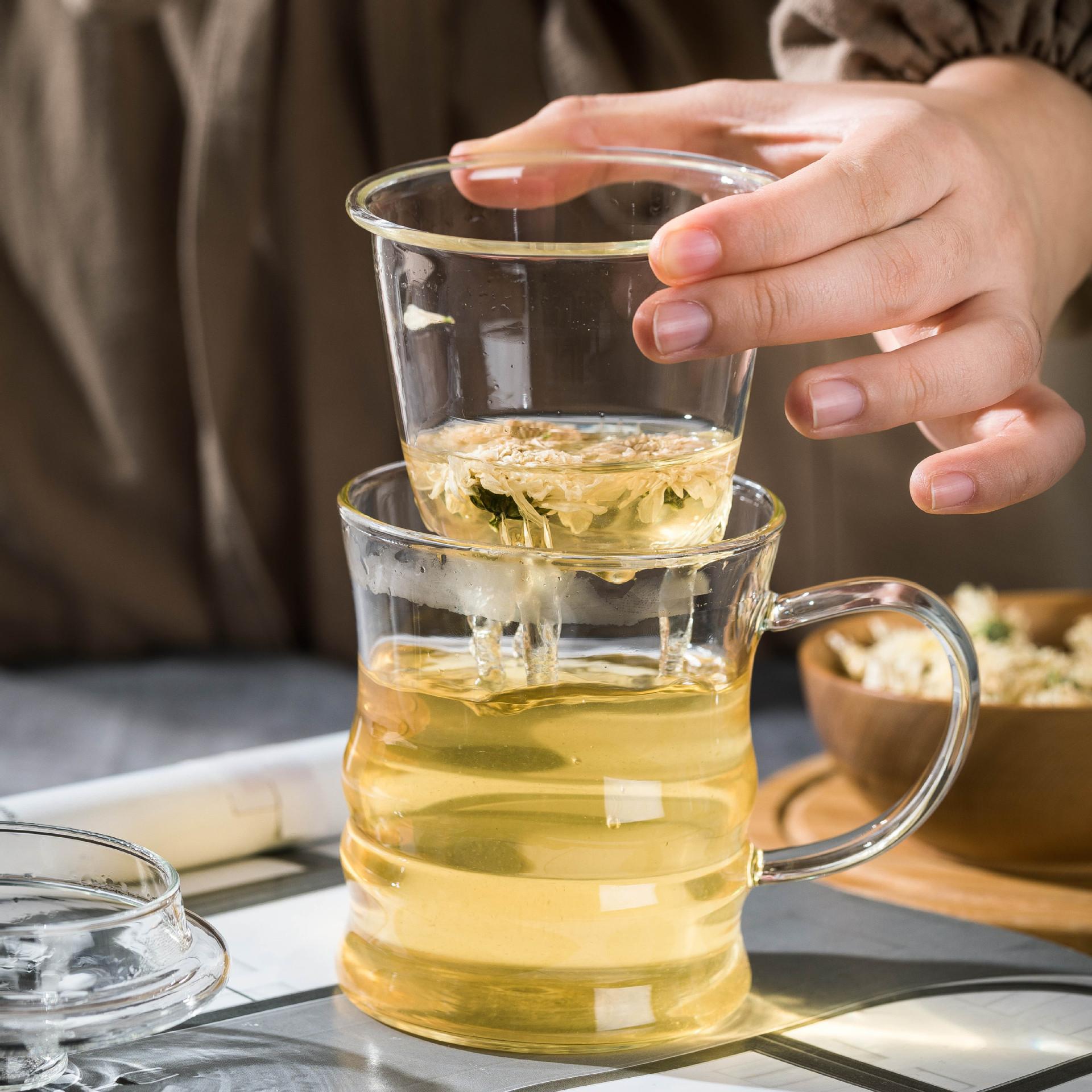 Ly thủy tinh có ngăn lọc trà thảo mộc 350ml kèm nắp đậy (nhiều mẫu để chọn)