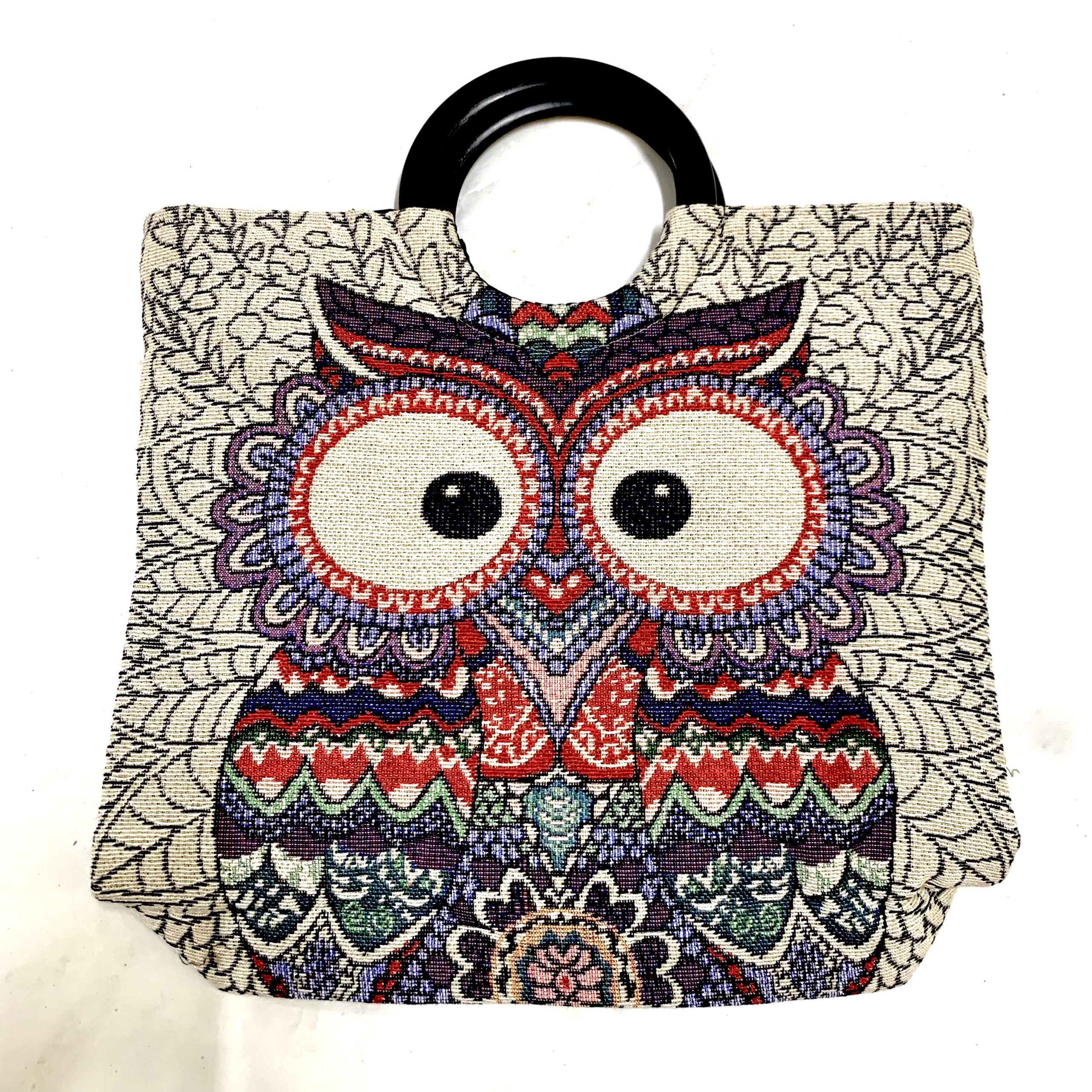 Túi thổ cẩm quai gỗ siêu đáng yêu phù hợp với mọi lứa tuổi kích thước 35 x 35 cm