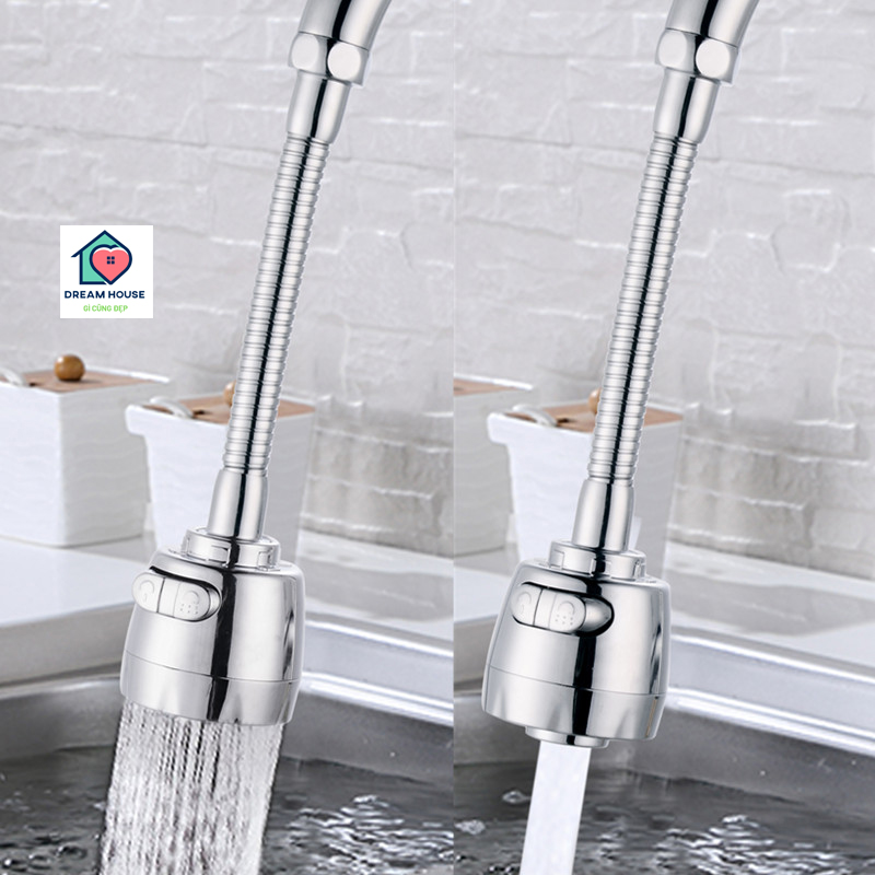 Đầu vòi rửa bát tăng áp xoay 360 độ, đầu vòi nước tăng áp bồn rửa bát, đầu vòi tăng áp lực nước bồn rửa bát