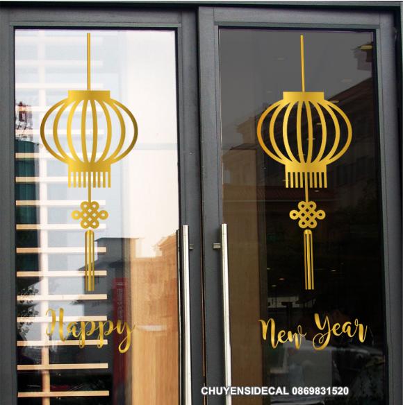 [HCM]Decal trang trí Tết - Lồng Đèn Vàng Nhũ sắc nét ( ĐỎ - VÀNG NHŨ )