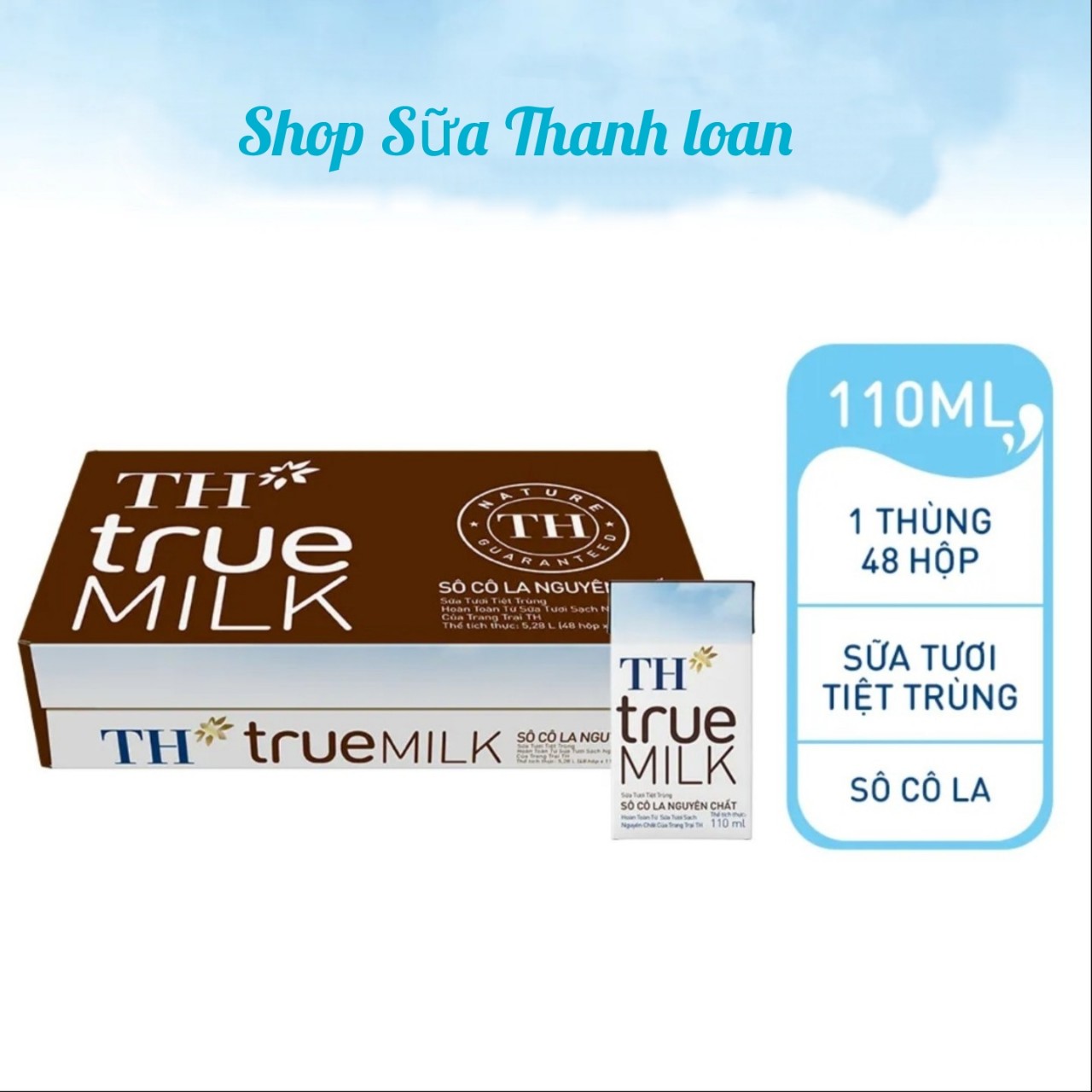 (HSD T10-2024) Thùng 48 Hộp Sữa tươi tiệt trùng TH true Milk Hương Sôcola 110ml.