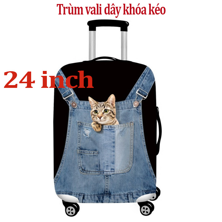 Bao hành lí trùm vali du lịch 20-22-24-26-28-30 inch thun 3d mèo túi - nhựa trong suốt