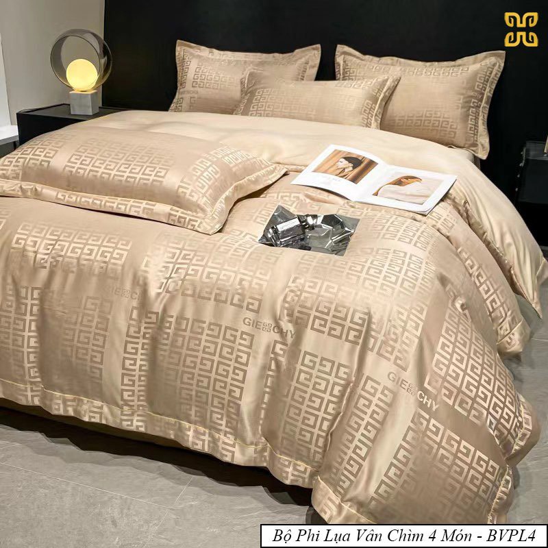 (💥GIẢM CỰC RẺ) SET 4 MÓN VỎ CHĂN GA GỐI PHI LỤA VÂN CHÌM TH SIÊU XINH NHẬP KHẨU LOẠI 1