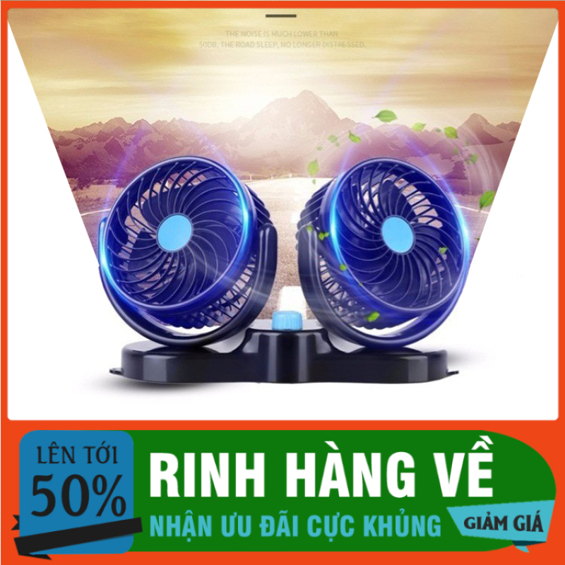 Quạt ô tô mini máy đôi gió siêu mát xoay 360 độ cắm tẩu sạc 12v để cho oto xe hơi xe tải