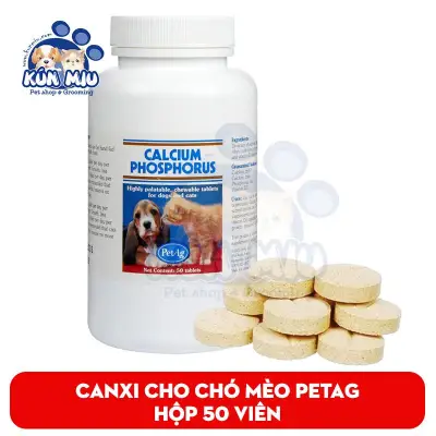 Canxi cho chó mèo Calcium phosphorus Petag hộp 50 viên