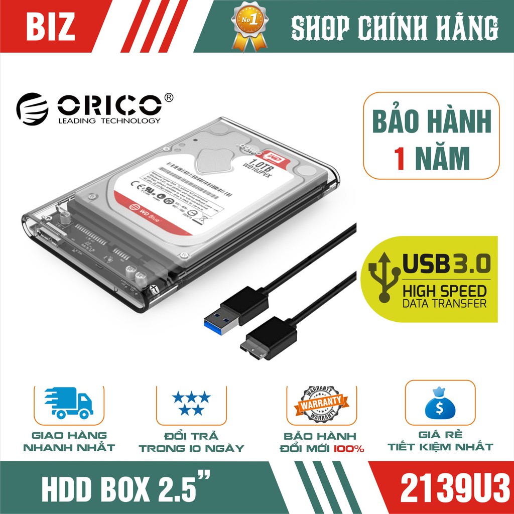 Box ổ cứng Hdd Box 2.5" trong suốt Orico 2139U3 Sata 3 Usb 3.0 - bảo hành 12 tháng!!! chất lượng đảm bảo an toàn đến sức khỏe người sử dụng cam kết hàng đúng mô tả