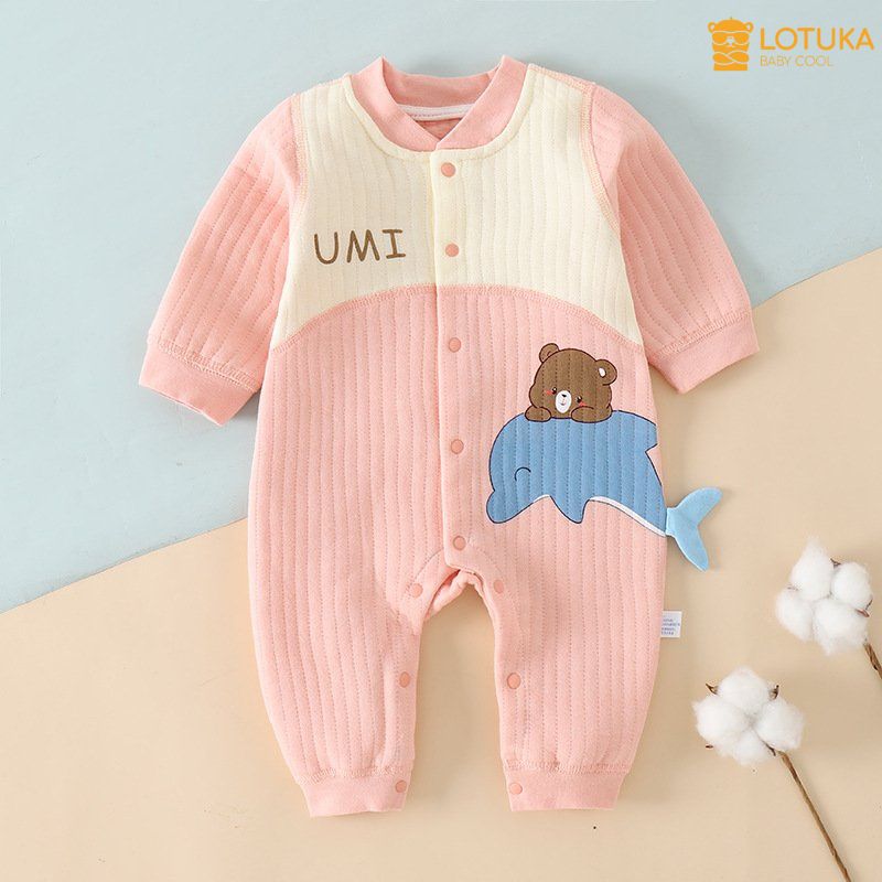Bộ body trần bông 3 lớp ấm áp, body dài tay cho bé trai bé gái từ 0-12 tháng tuổi