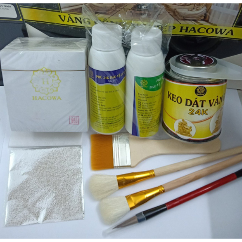 Combo dát vàng bạc trọn bộ trên đồ kim loại bằng keo 24K