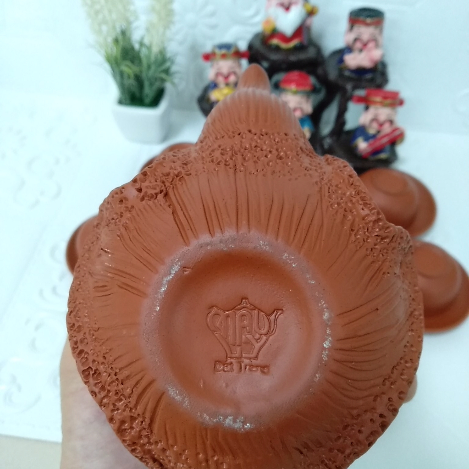 Ấm pha trà đất nung Bát Tràng hoa phù dung 400ml màu đỏ
