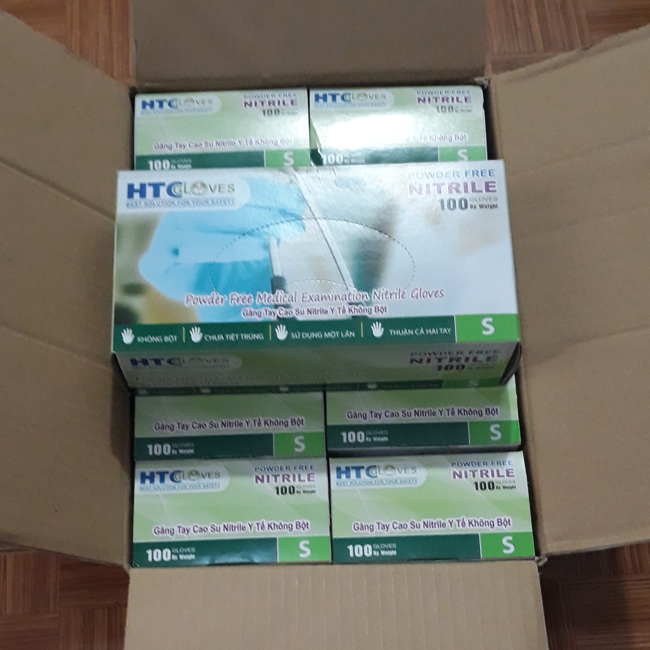 HTC nitrile gloves, blue, powder-free, 100 pcs/box