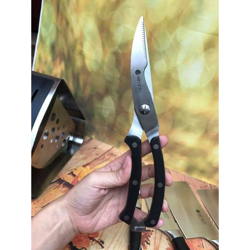 Bộ dao inox Elmich 7 món (4 dao, 1 kéo, 1 thanh mài dao, 1 giá để dao) EL3800