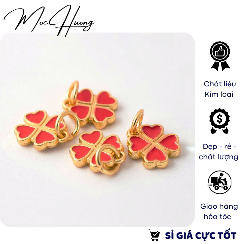 Charm treo cỏ 4 lá sơn đỏ - kl193