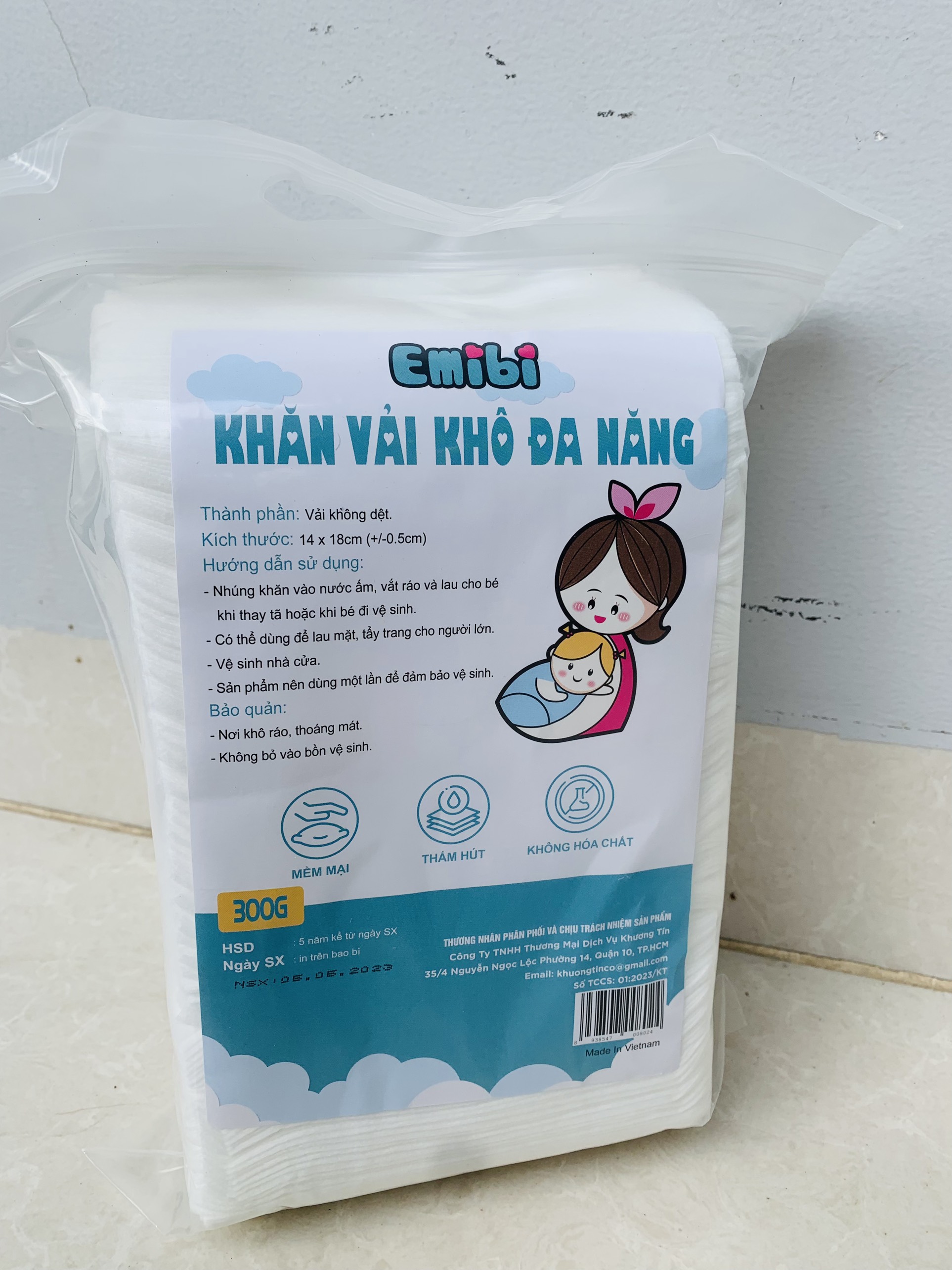 Khăn khô đa năng Emibi 300g/bịch