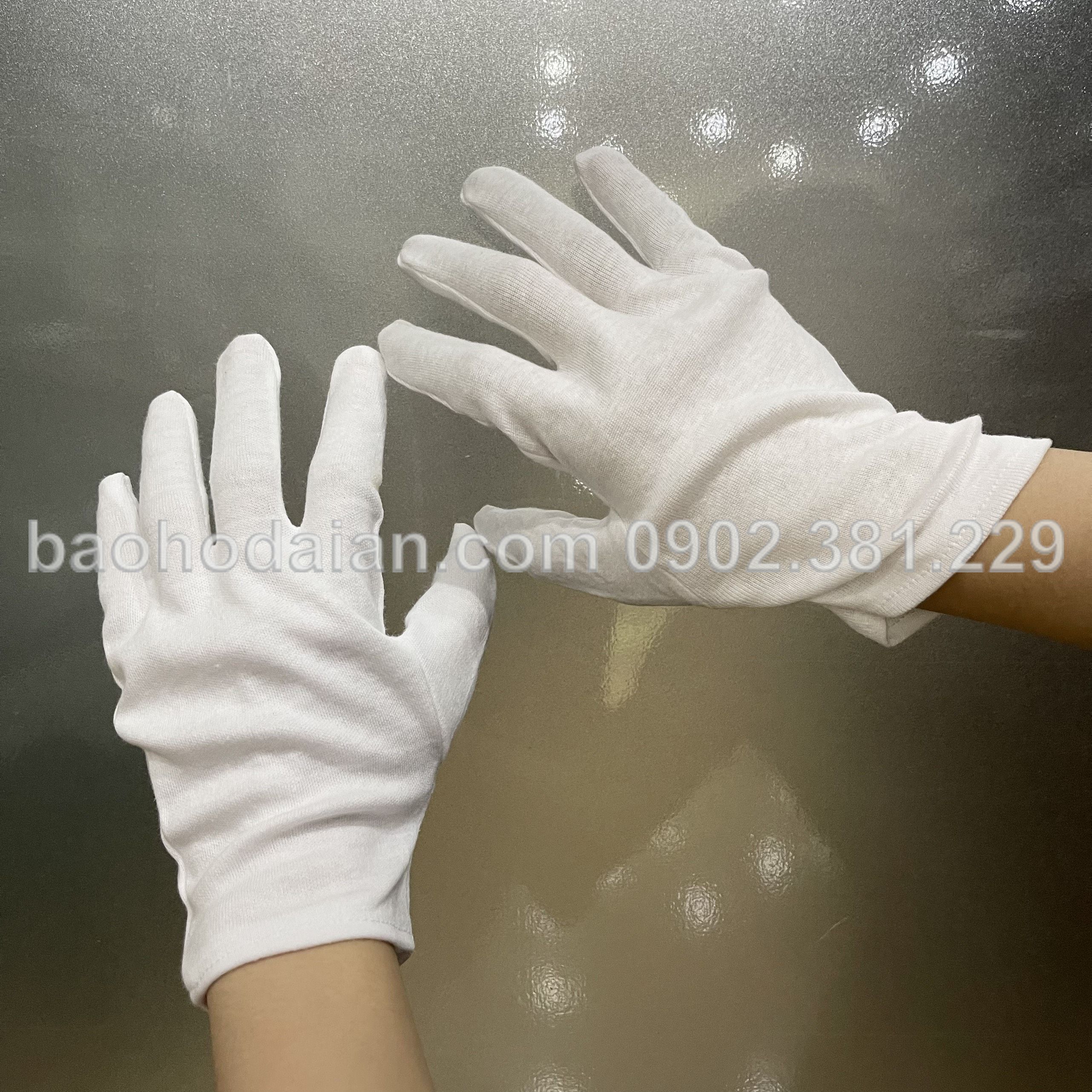 Găng tay vải cotton poly trắng (combo 10 đôi)