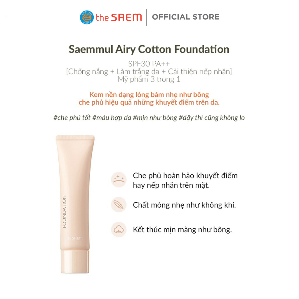 Kem nền The Saem Saemmul Airy Cotton Foundation (30ml)