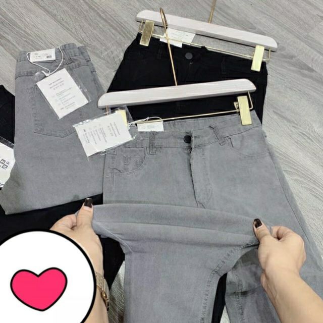 Quần bò giấy nữ lưng cao co giãn gen bụng