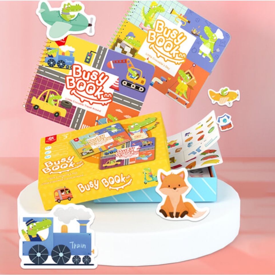 Bộ 2 sách bóc dán thông minh, busy book - 5 cấp độ - chính hãng pinwheel