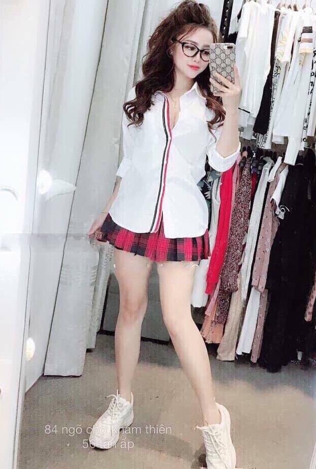 Áo sơ mi nữ phối dây sọc siêu hót