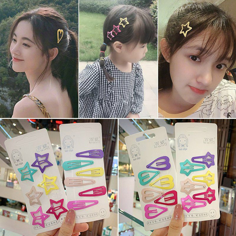 Set 6 kẹp tóc ngôi sao, trái tim nhiều màu