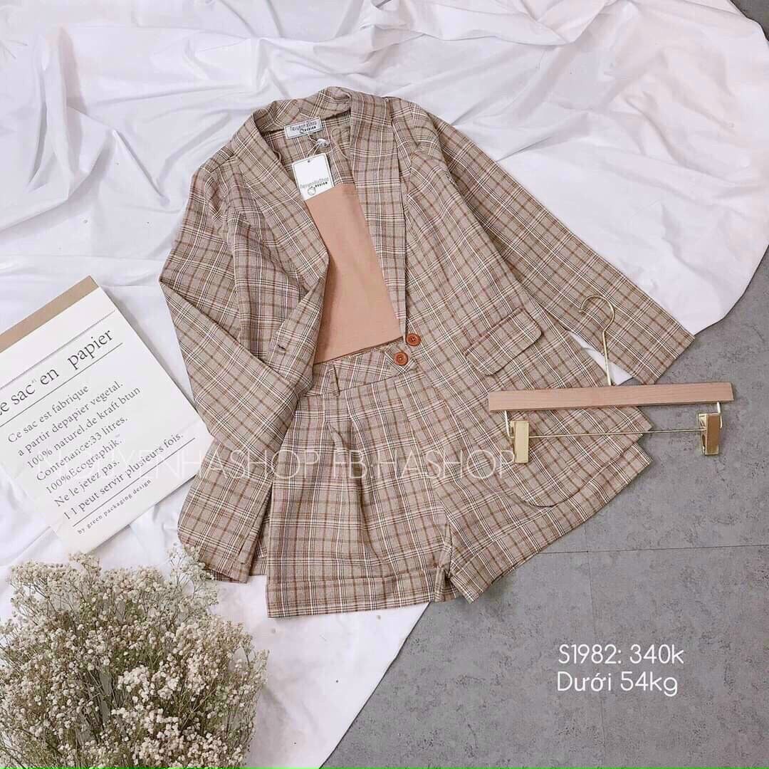 [HCM]HÀNG MMỚI Bamboo Shop- SET VEST 3 MÓN CARO BỐ KÈM ÁO TRONG THUN BOZIP XỊN XÒ QCS